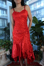 Load image into Gallery viewer, Vintage 90s Red Lace and Satin Handkerchief Hem Dress
