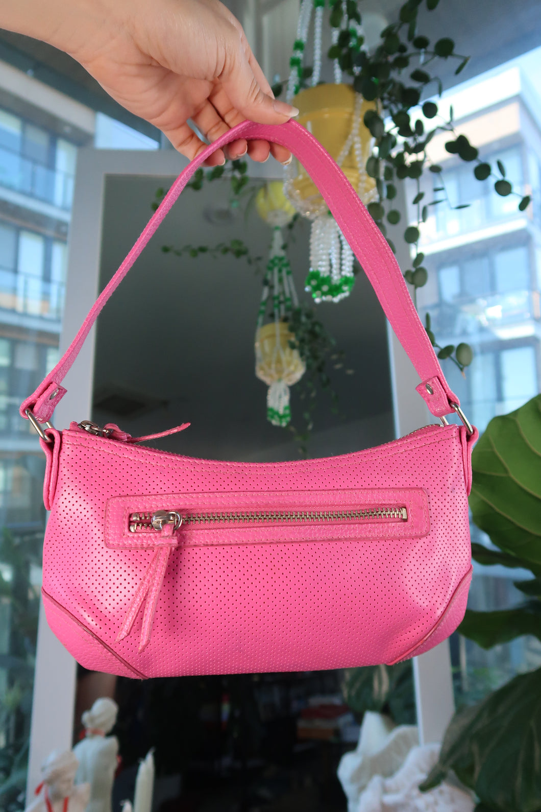 Y2K Pink Faux Leather Shoulder Bag