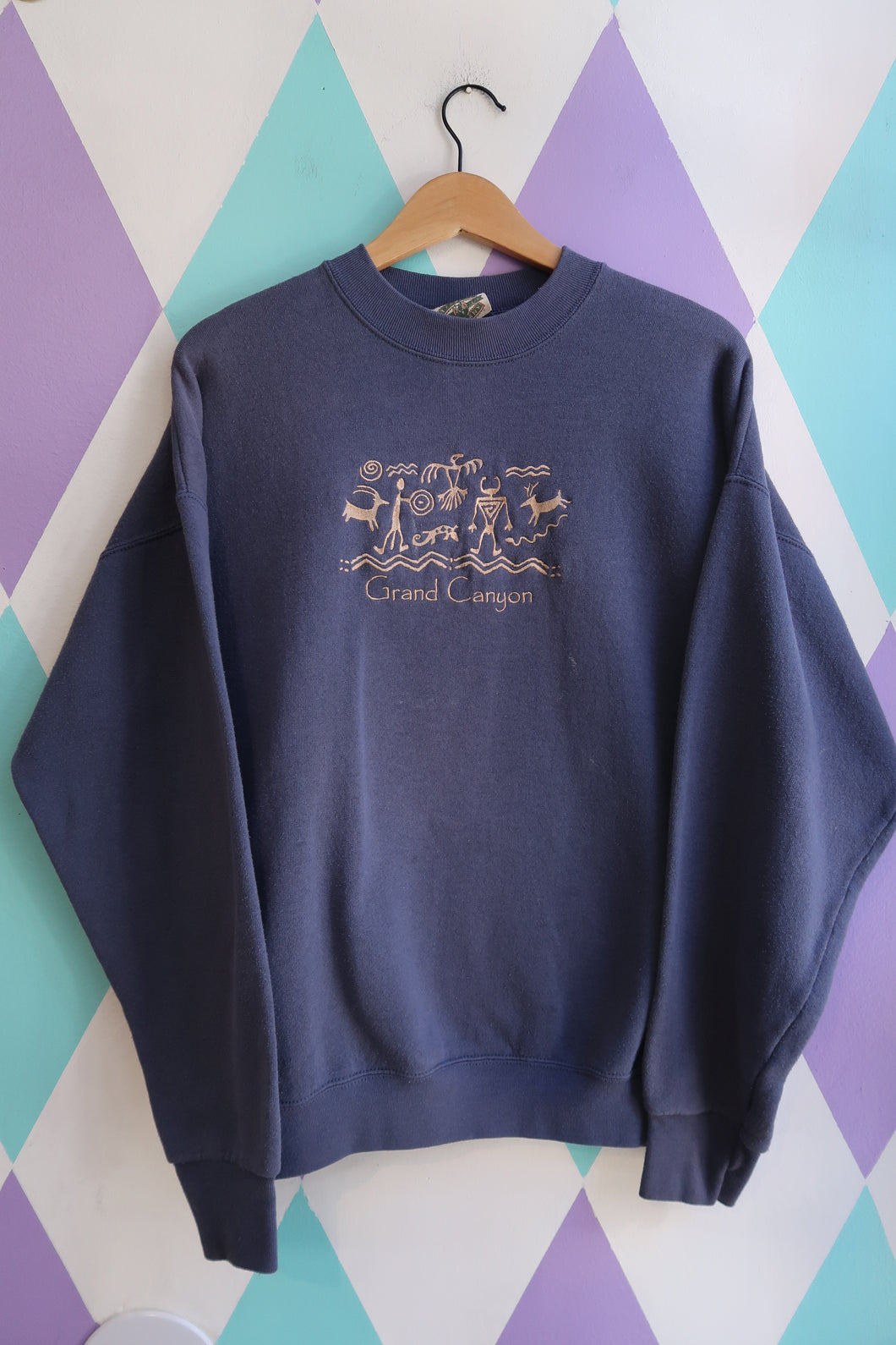 Vintage 90s Grand Canyon Graphic Sweatshirt – Navy Blue Southwestern Crewneck
