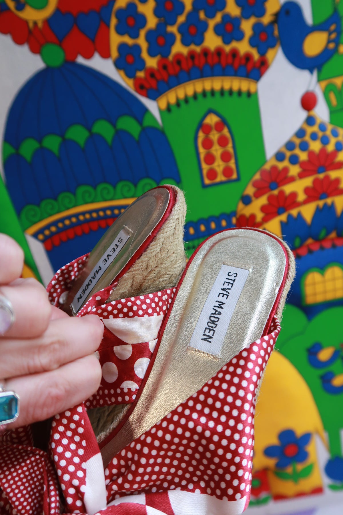 Vintage Y2K Steve Madden Red Polka Dot Bow Espadrille Wedges