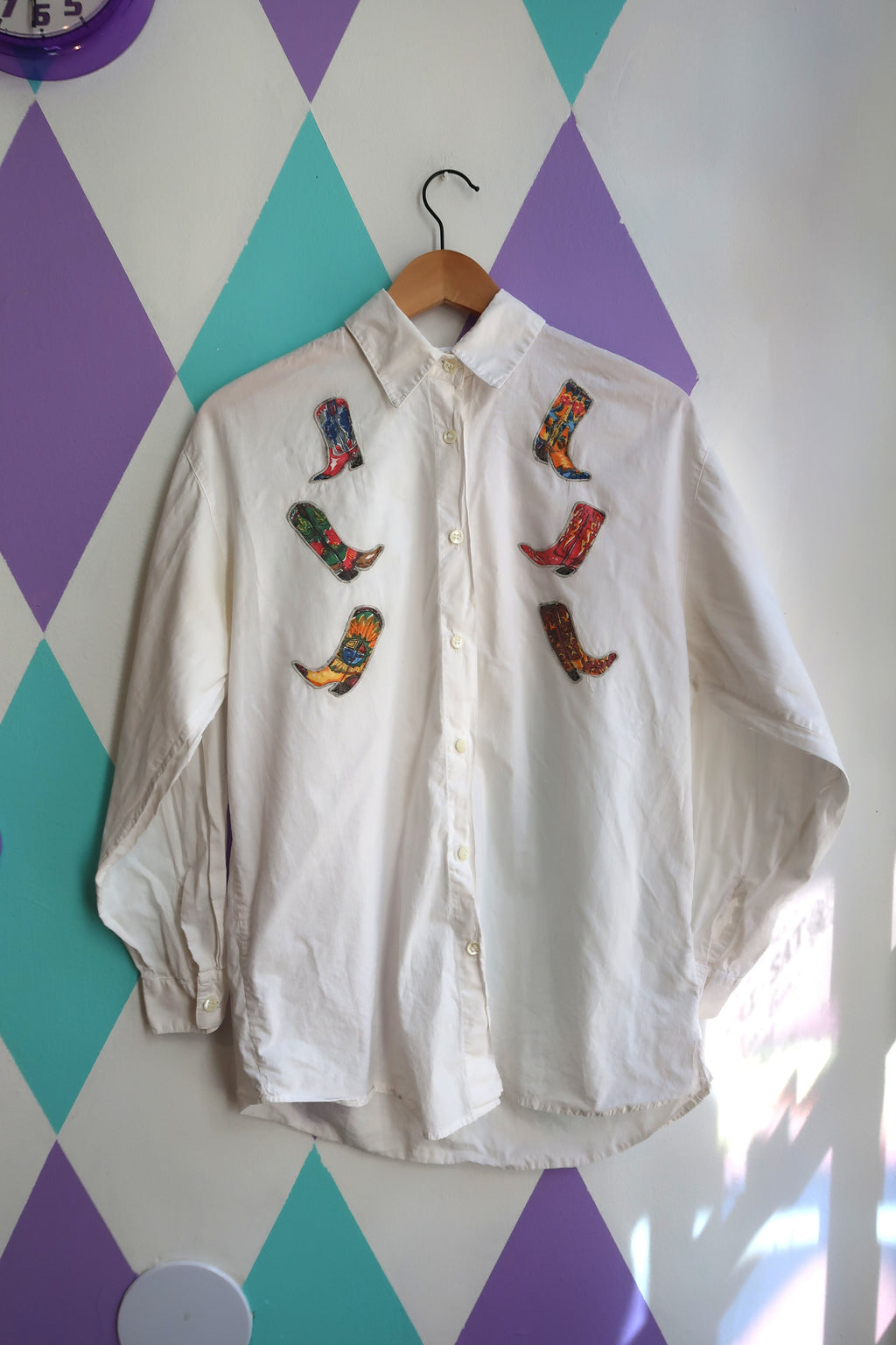 Vintage Cowboy Boot Motif Button Up Shirt