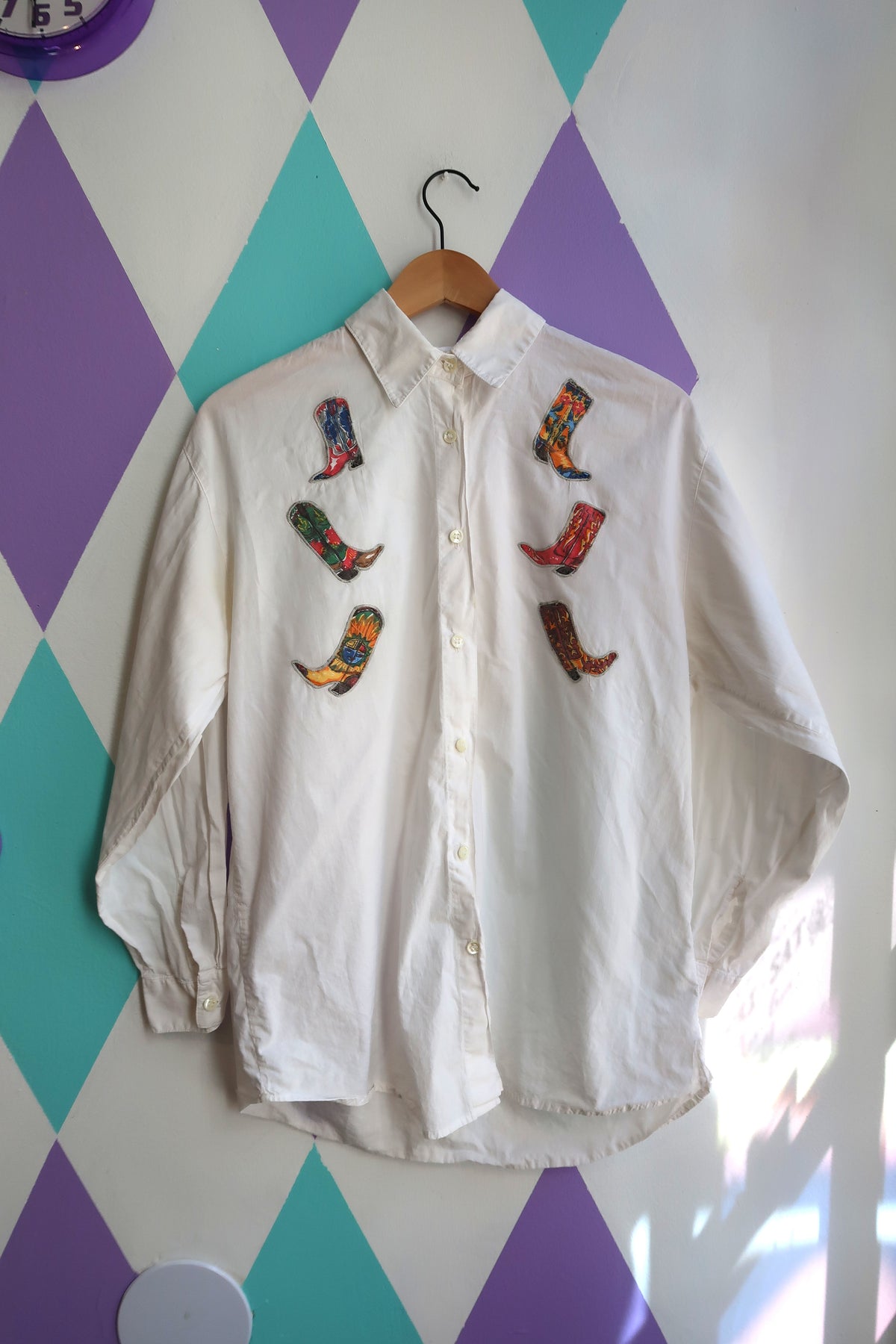 Vintage Cowboy Boot Motif Button Up Shirt