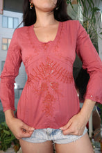 Load image into Gallery viewer, Vintage 2000s Embroidered Tunic Peasant Top with Sequins – Boho Y2K Blouse
