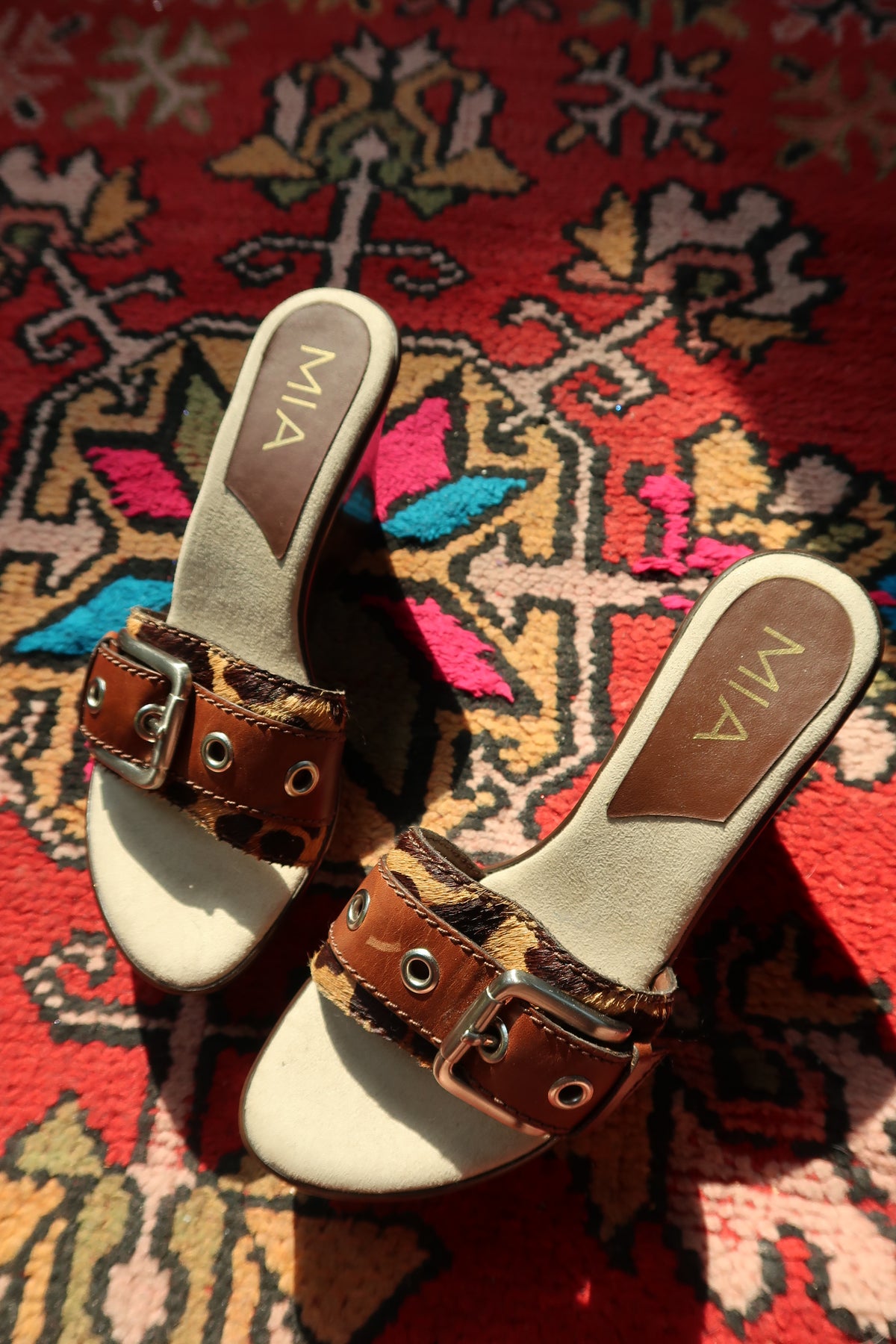 Y2K MIA Leopard Pony Hair Wedge Sandals – Brown Platform Buckle Slides