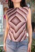Red 90s vintage metallic stripe sleeveless tank top for women by Elektra Vintage, featuring geometric patterns and bold style.