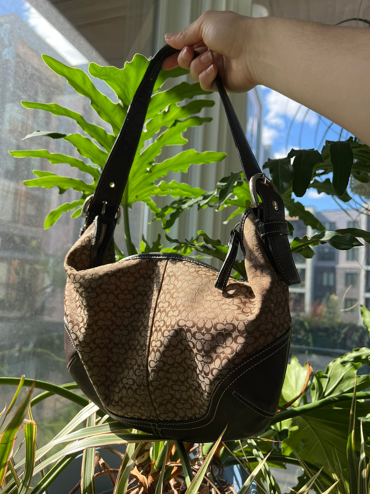 2000s Vintage Coach Canvas Monogram Shoulder Bag - Elektra Vintage