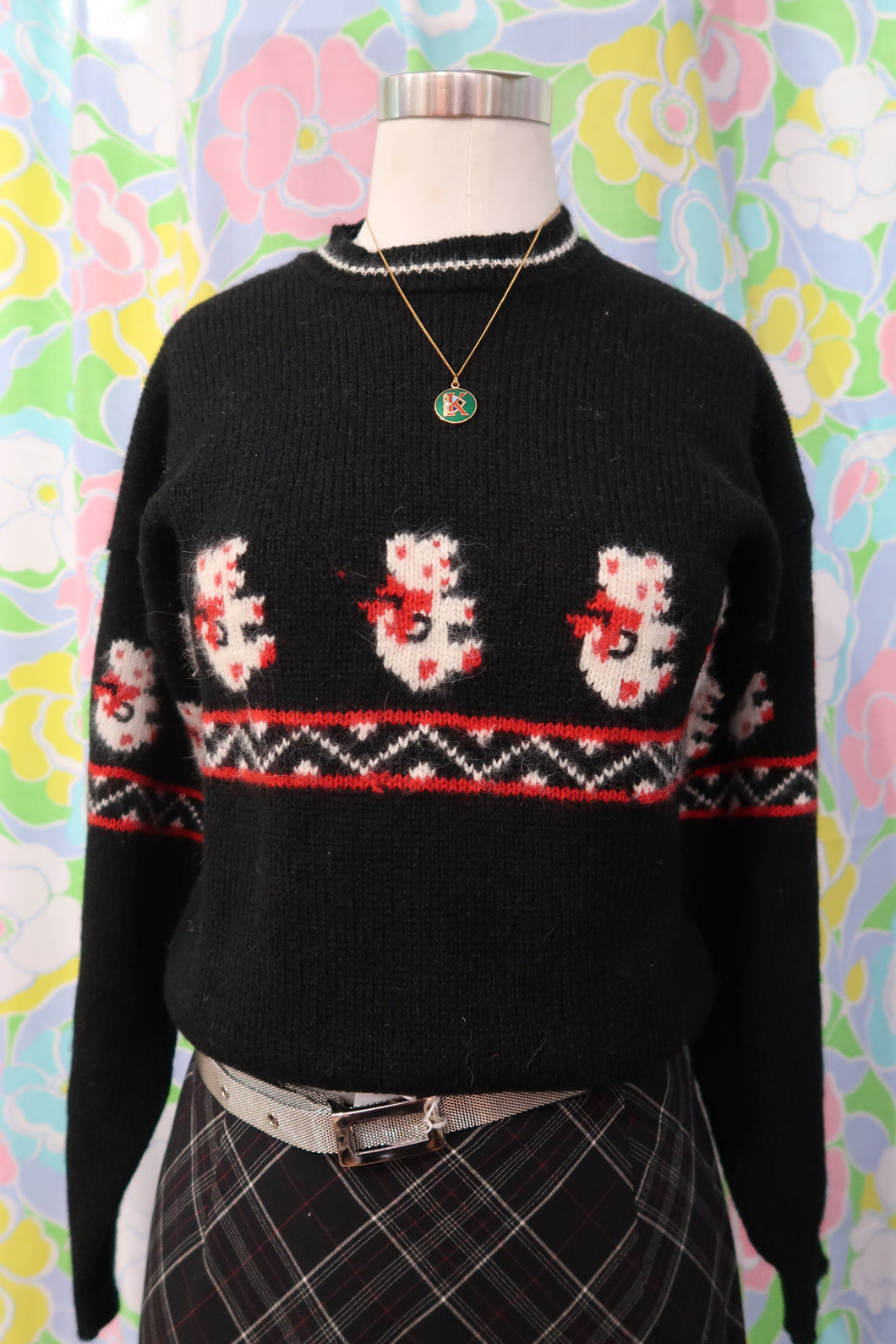 Vintage Teddy Bear 100% Wool Knit Sweater