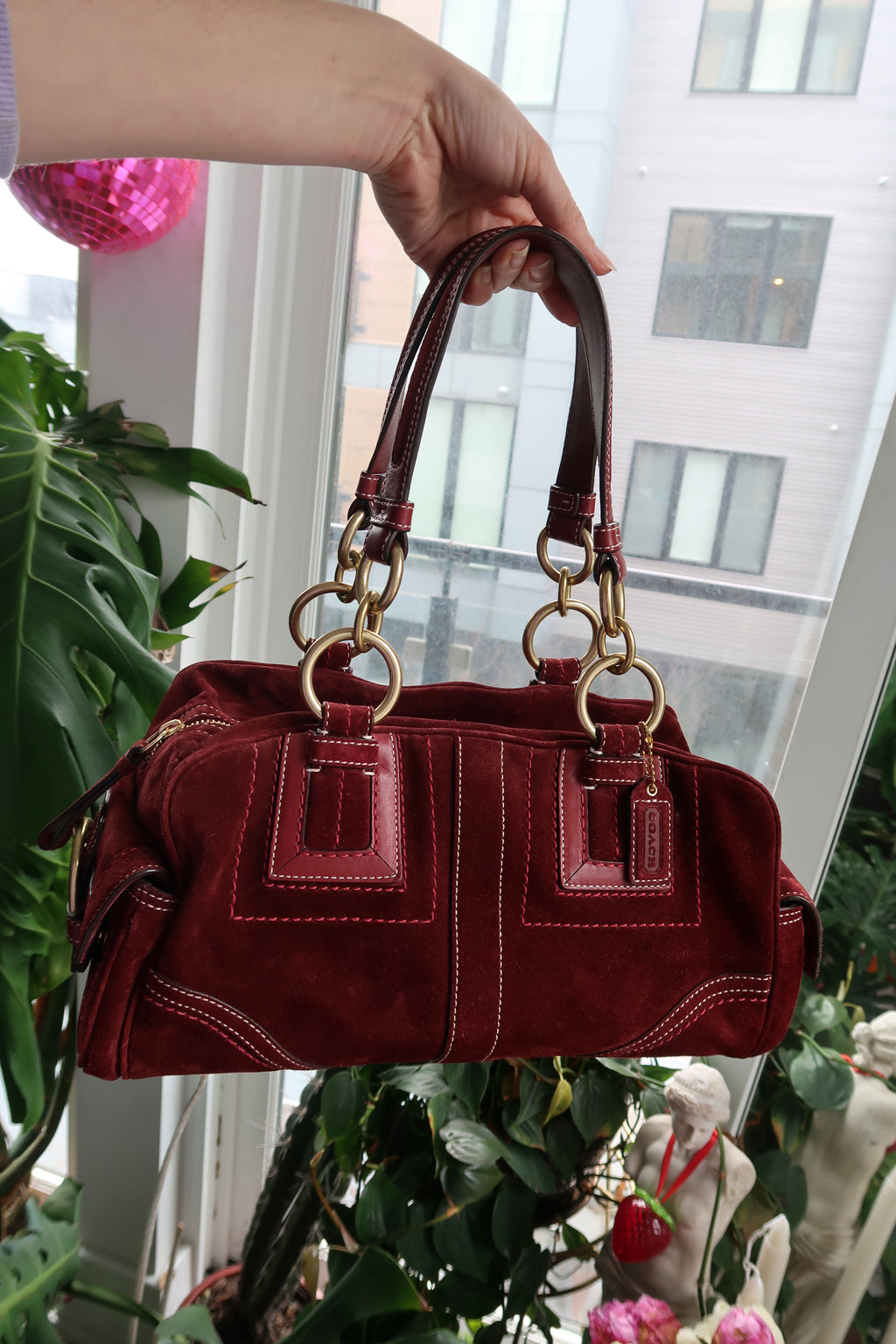 Vintage Red Suede Coach Bag