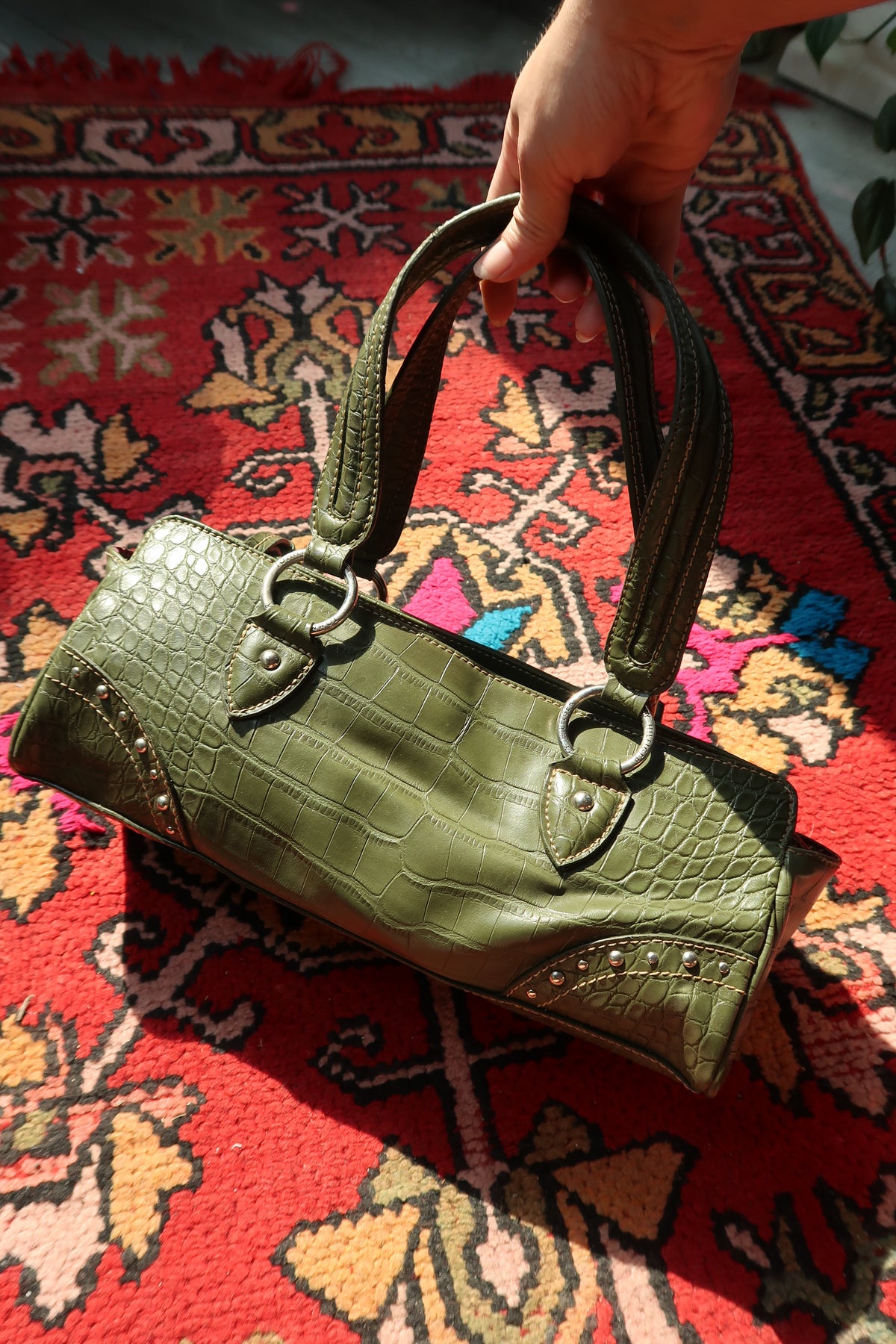 Tommy Hilfiger Olive Green Faux Crocodile Handbag – Y2K Shoulder Bag