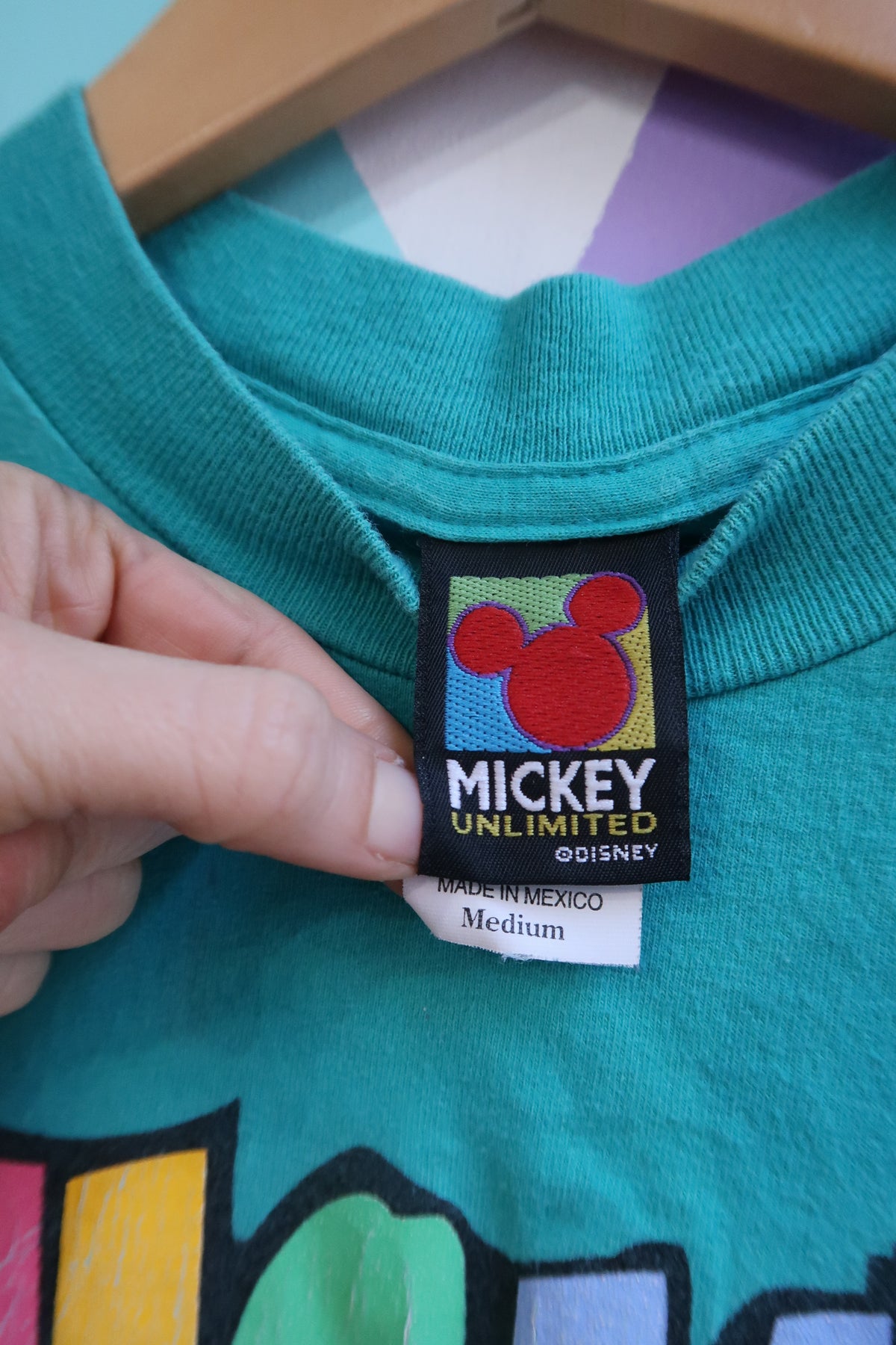 Vintage 90s Mickey Mouse “Mickey” Graphic Tee – Teal Disney Cartoon T-Shirt