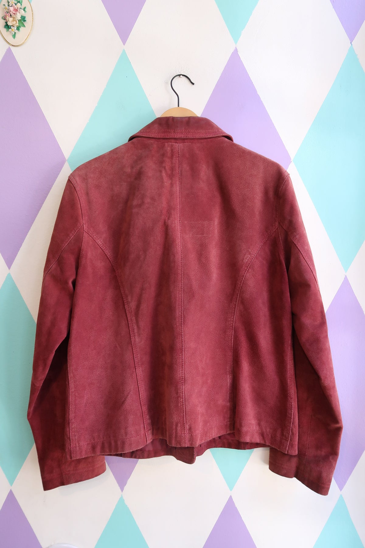 Vintage Suede Button-Up Jacket in Deep Wine Red