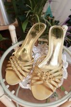 Load image into Gallery viewer, Vintage Y2K Gold Strappy Mule Heels
