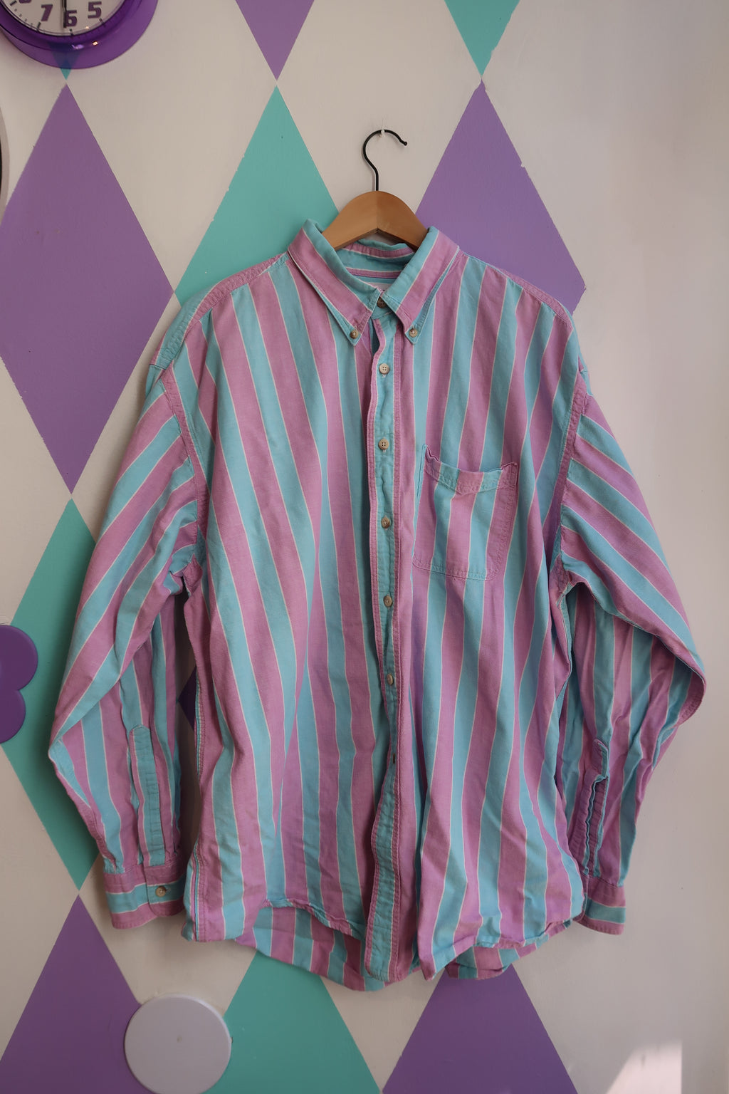 Vintage LL Bean Purple and Blue Striped Button Up
