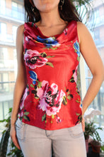Load image into Gallery viewer, Vintage 2000s Silk Red Floral Cowl Neck Top
