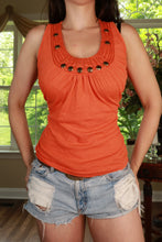 Load image into Gallery viewer, Elektra Vintage women's Y2K embellished scoop neck tank top with decorative details on soft fabric.
