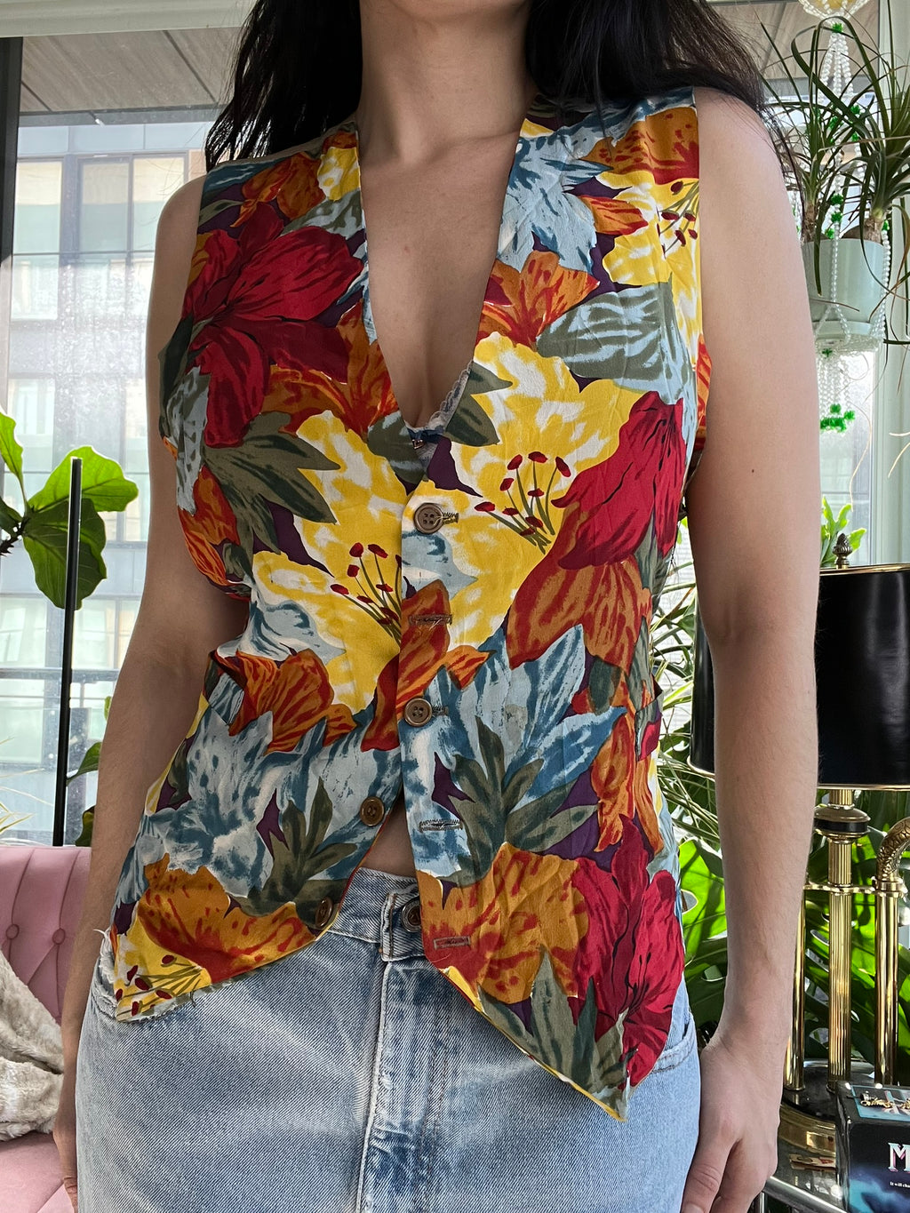 Vintage 100% Silk Floral Vest Top - Elektra Vintage