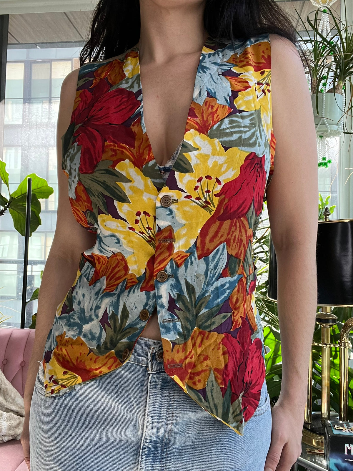 Vintage 100% Silk Floral Vest Top - Elektra Vintage
