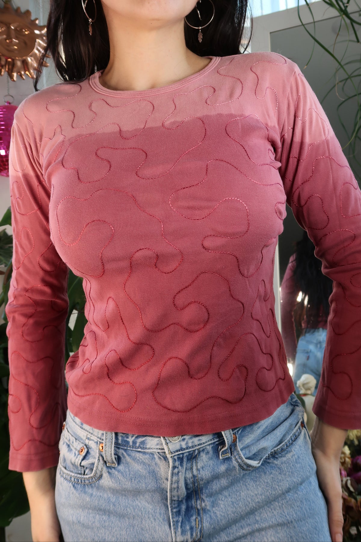Vintage 2000s Two Tone Pink Long Sleeve Top