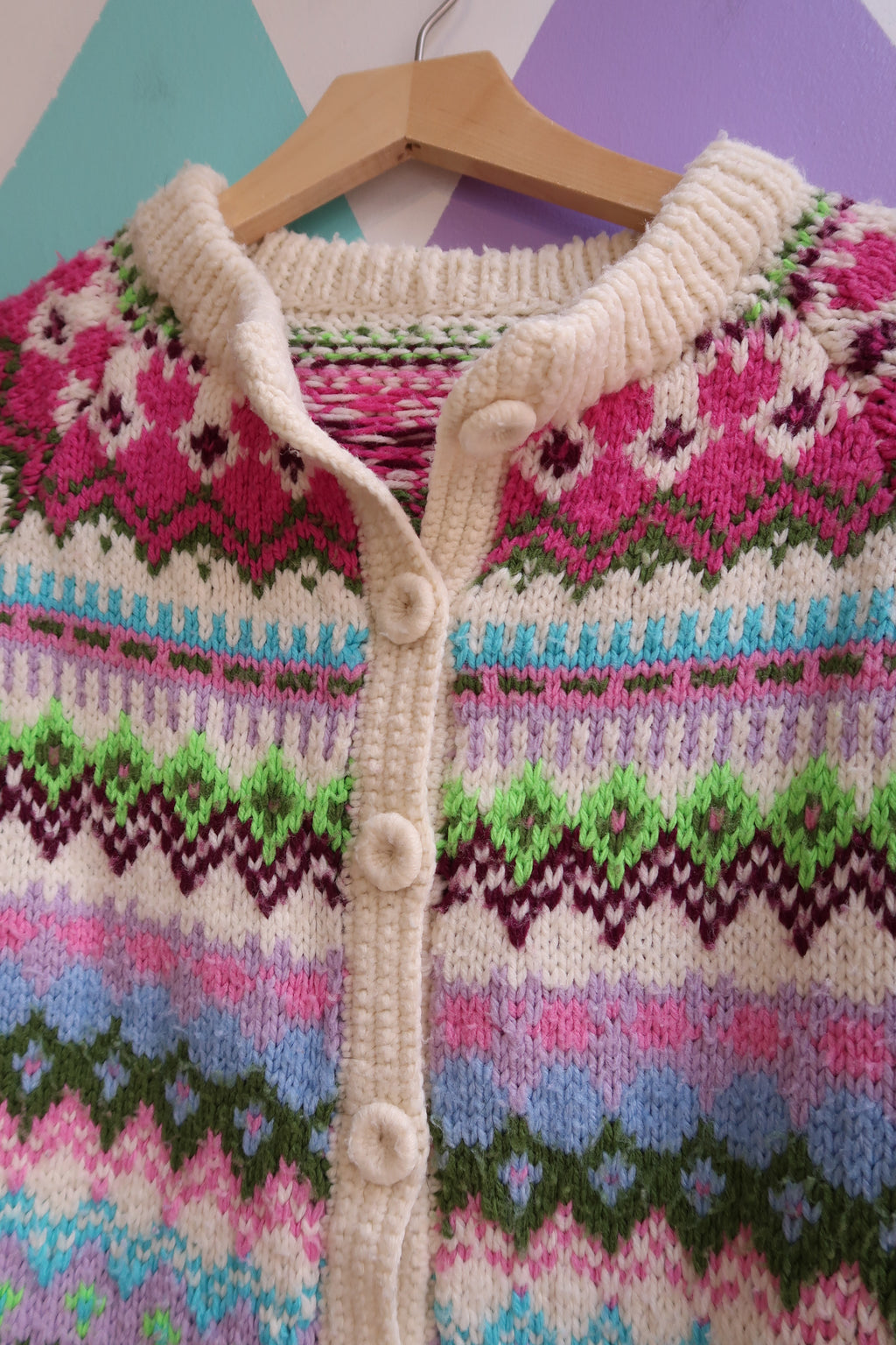 Vintage 1980s Hand Knit Cardigan
