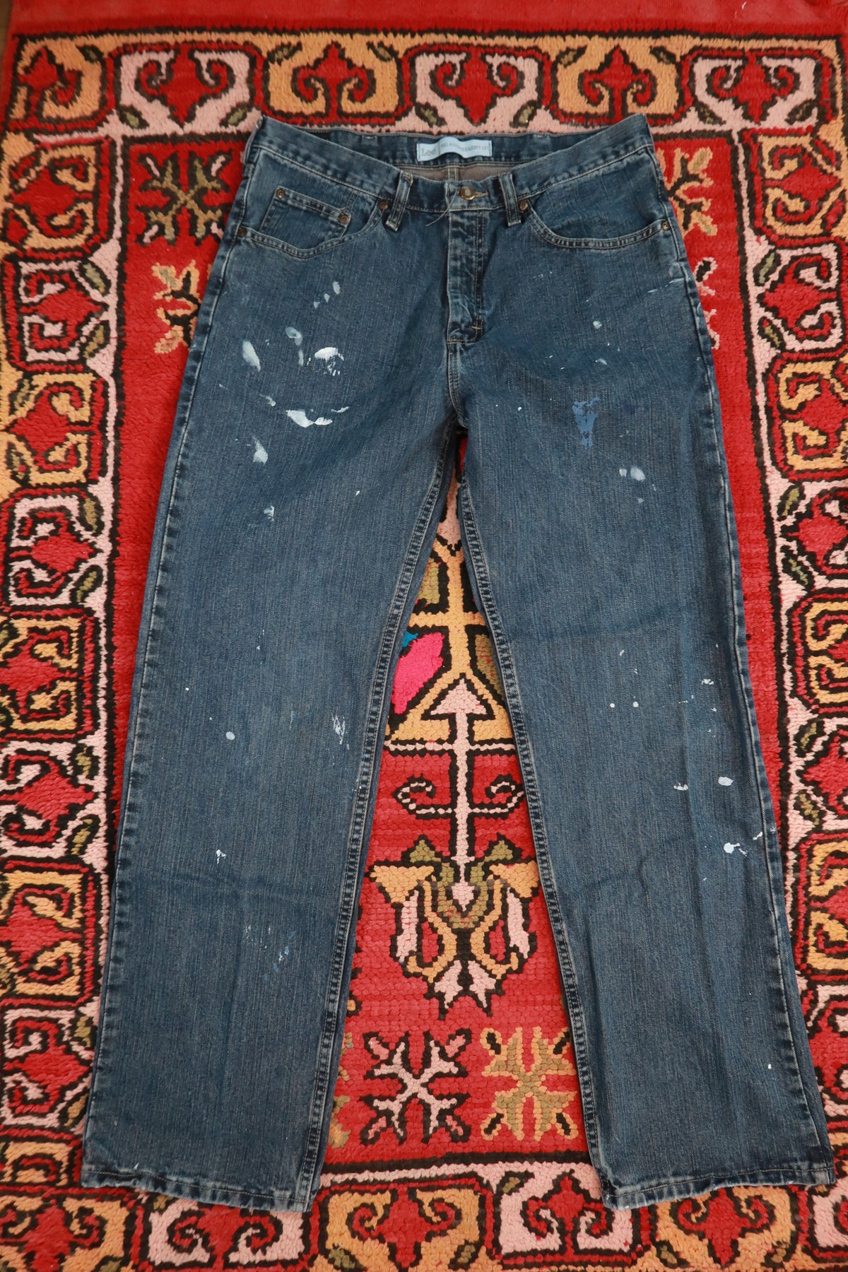 Vintage Y2K Lee Paint Splatter Relaxed Straight Leg Jeans