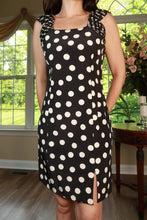 Load image into Gallery viewer, Vintage Silk Black &amp; White Polka Dot Midi Dress
