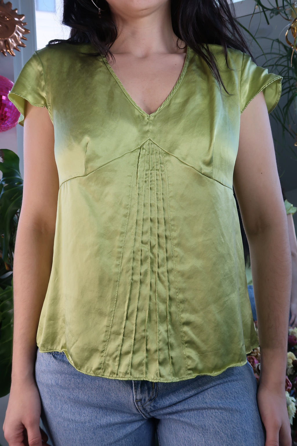 Vintage 2000s Olive Green Silk Top