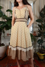 Load image into Gallery viewer, Vintage 1970s Floral Prairie Lace Trim Midi Dress
