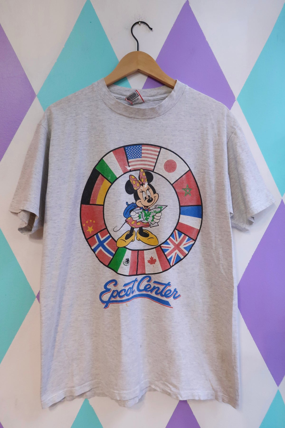 Vintage Epcot Center Minnie Mouse International Flags Graphic T-Shirt - Elektra Vintage