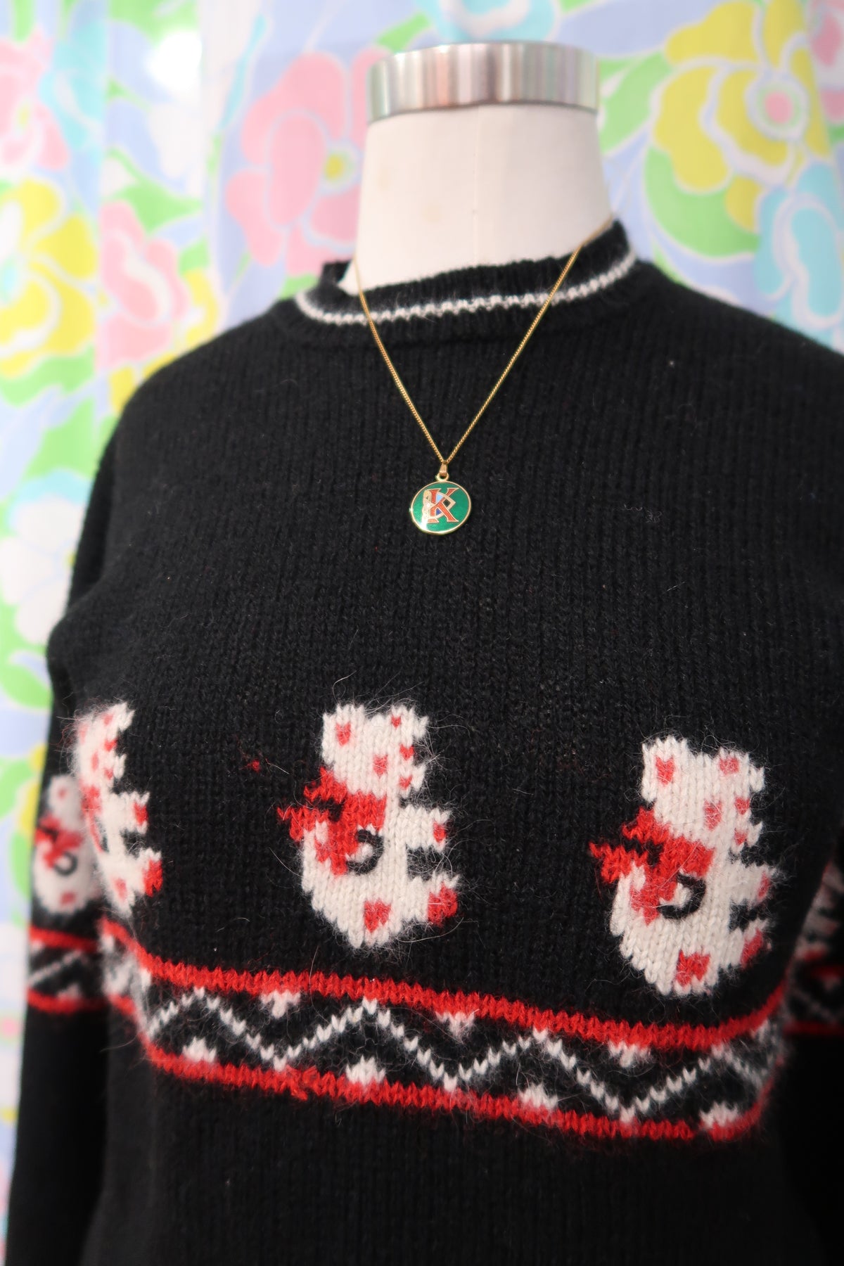 Vintage Teddy Bear 100% Wool Knit Sweater