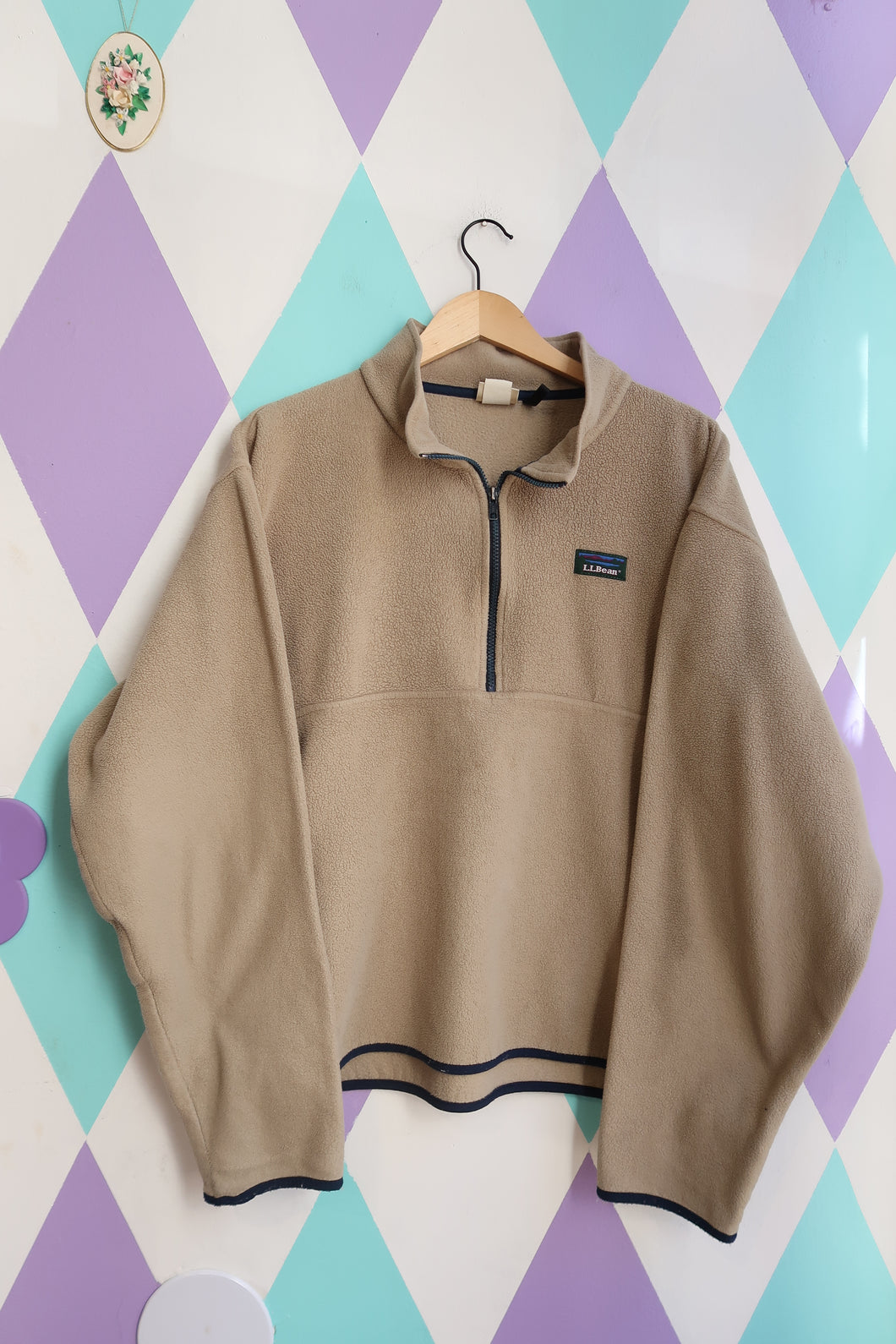 Vintage 90s L.L. Bean Tan Fleece Quarter Zip Pullover