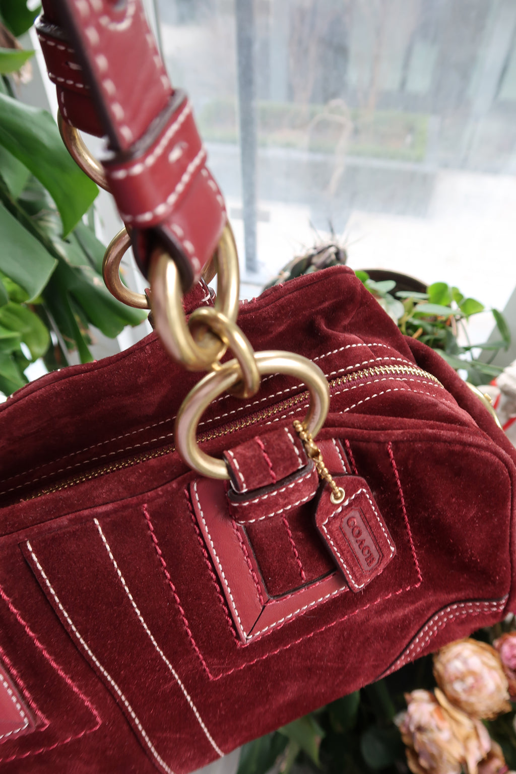 Vintage Red Suede Coach Bag