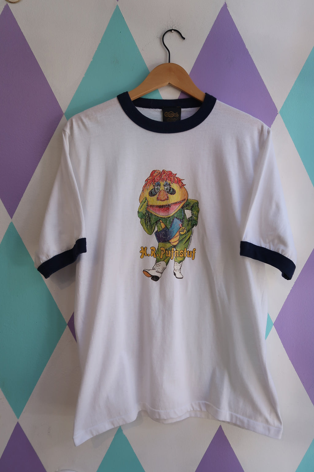 Vintage 90s H.R. Pufnstuf Ringer Tee — Cracked Graphic