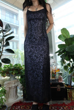 Load image into Gallery viewer, Vintage 90s Whimsy Goth Burnout Velvet Maxi Gown – Black Floral Lace Overlay - Elektra Vintage
