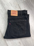 Men's Levi's 505 black denim straight fit jeans, Elektra Vintage brand, shown folded with classic five-pocket design.
