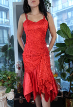 Load image into Gallery viewer, Vintage 90s Red Lace and Satin Handkerchief Hem Dress

