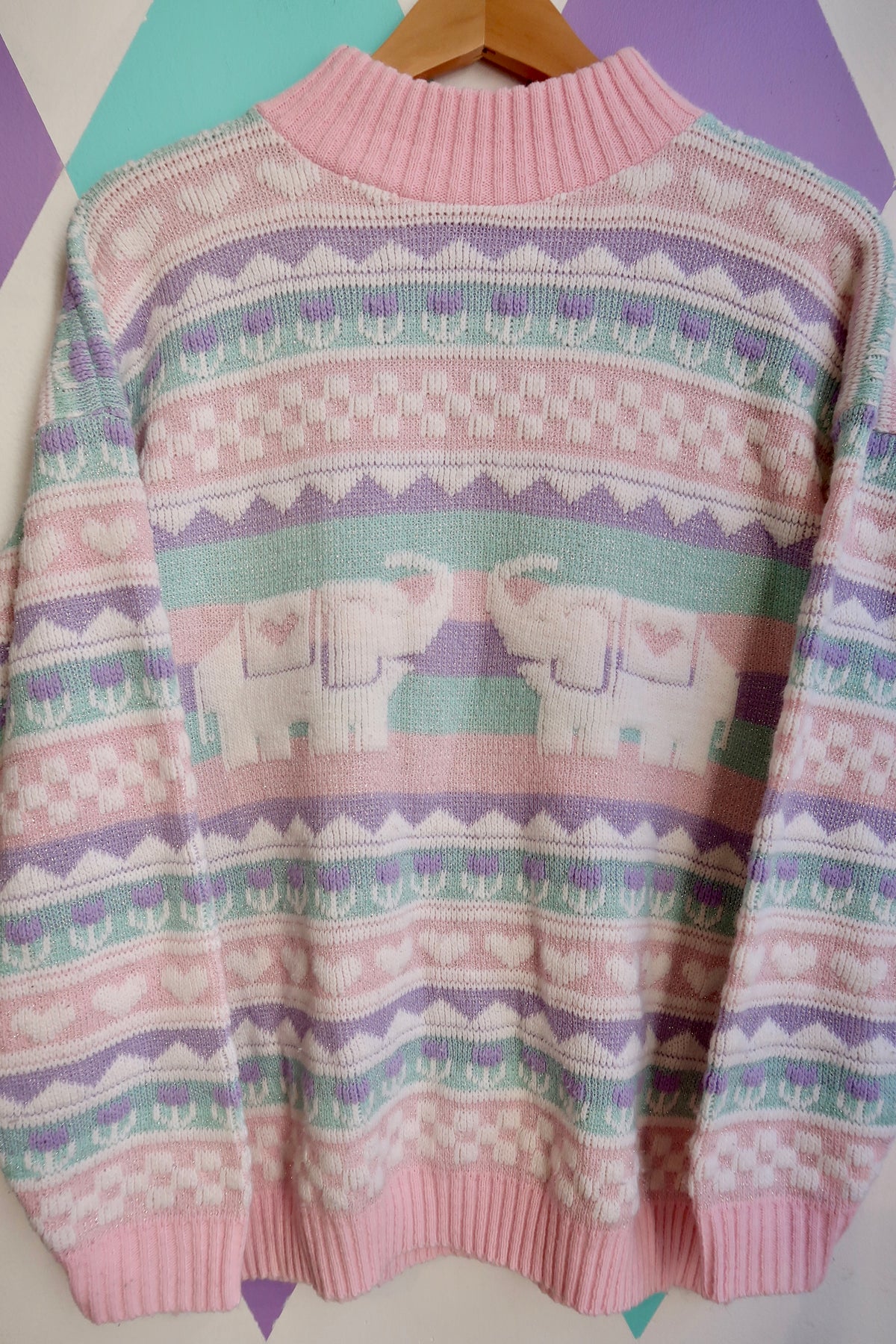 Vintage 80s Pastel Elephant Sweater by Private Eyes - Elektra Vintage
