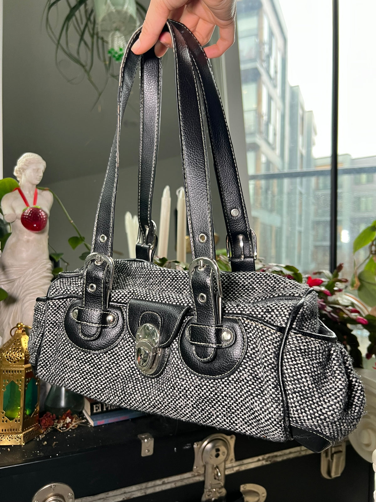 Vintage Tweed Knit Baguette Bag - Elektra Vintage