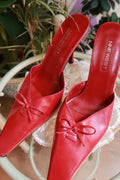 Vintage Nine West Red Leather Pointed Toe Kitten Heels