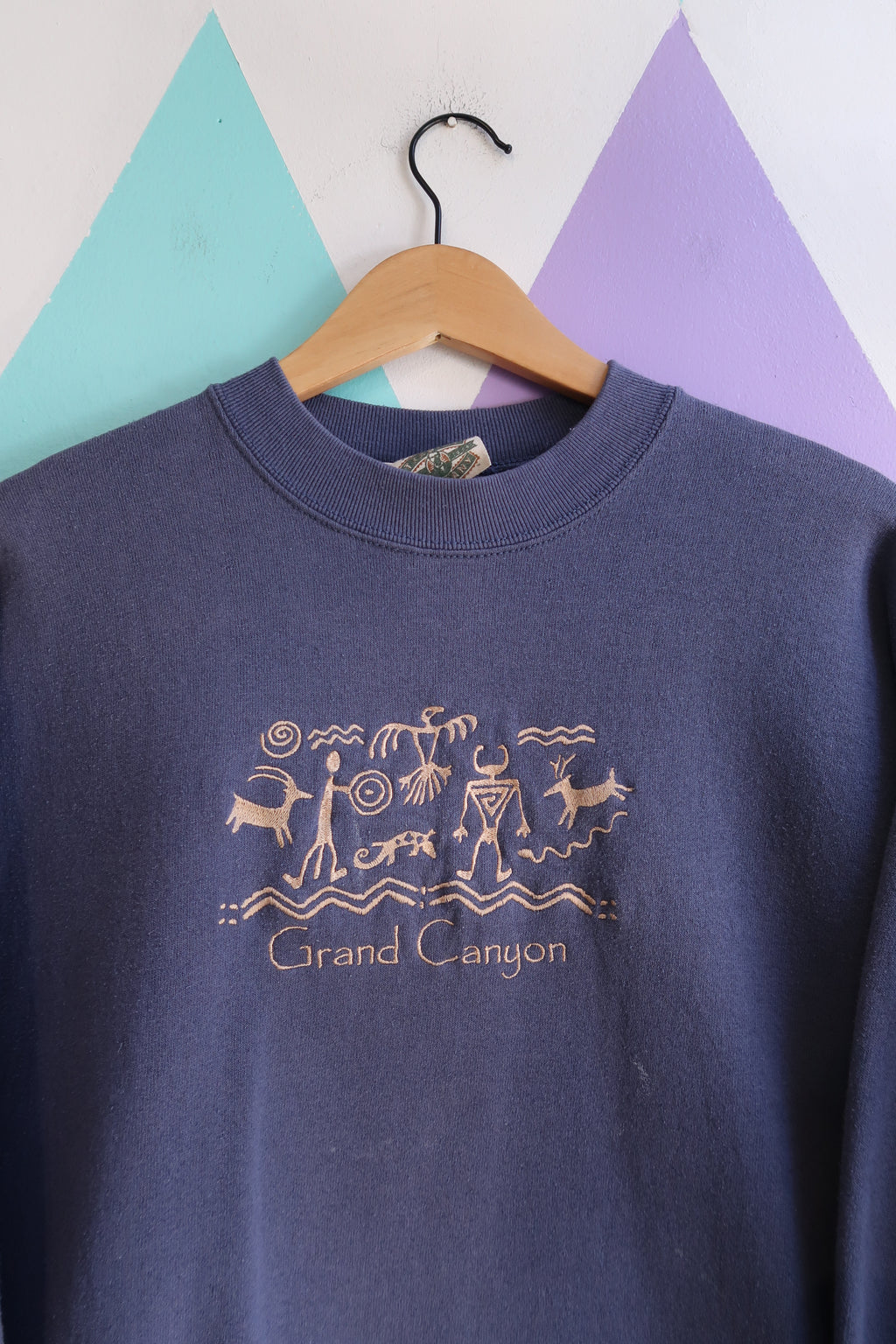 Vintage 90s Grand Canyon Graphic Sweatshirt – Navy Blue Southwestern Crewneck - Elektra Vintage