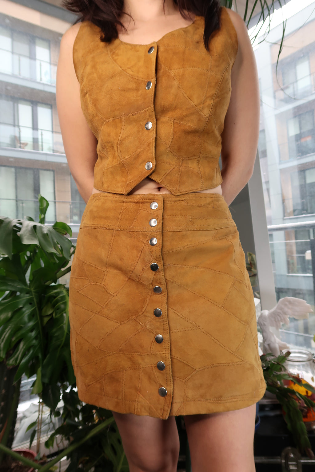 Vintage Suede Vest and Skirt Set