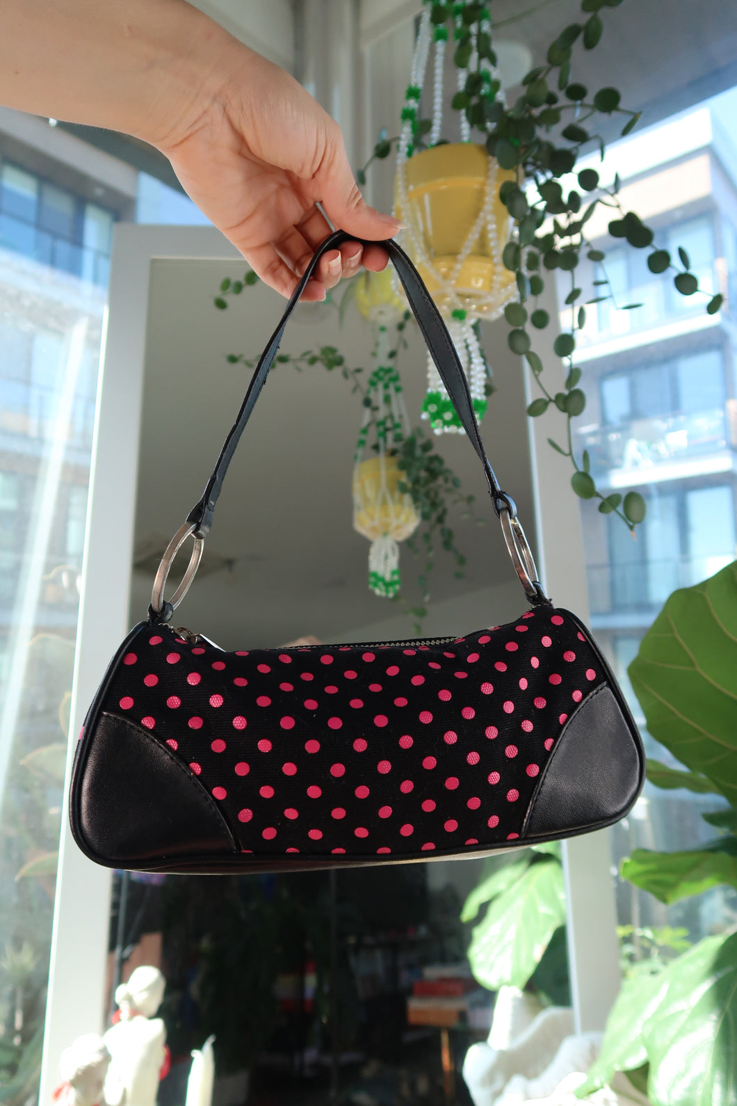 Vintage 2000s Express Pink Polka Dot Shoulder Bag