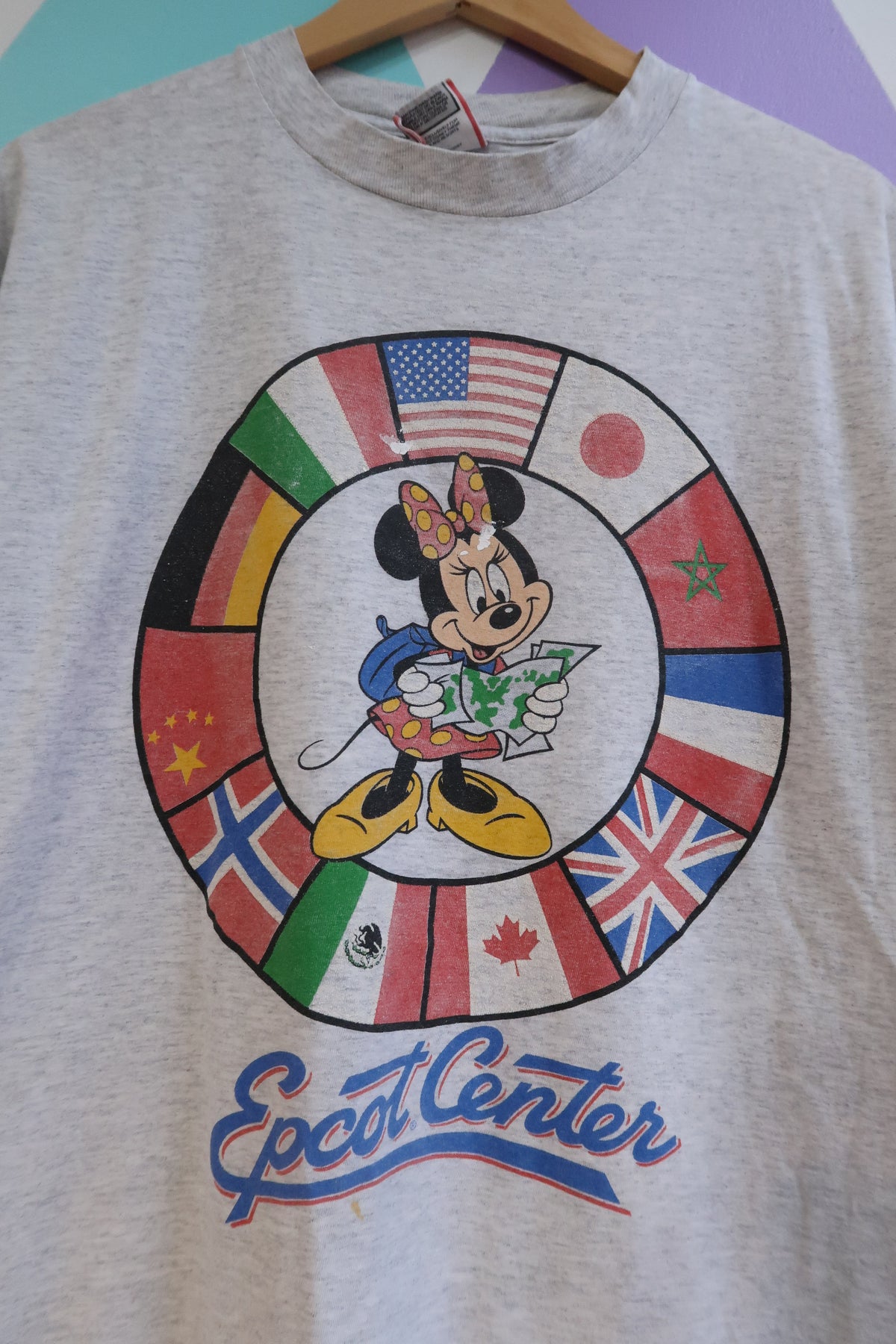 Vintage Epcot Center Minnie Mouse International Flags Graphic T-Shirt - Elektra Vintage
