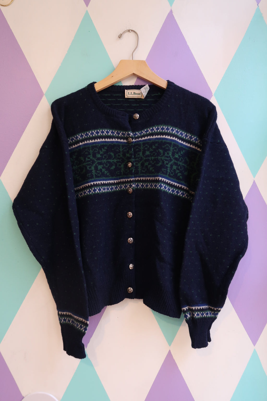 Vintage 1980s L.L. Bean Fair Isle Wool Cardigan