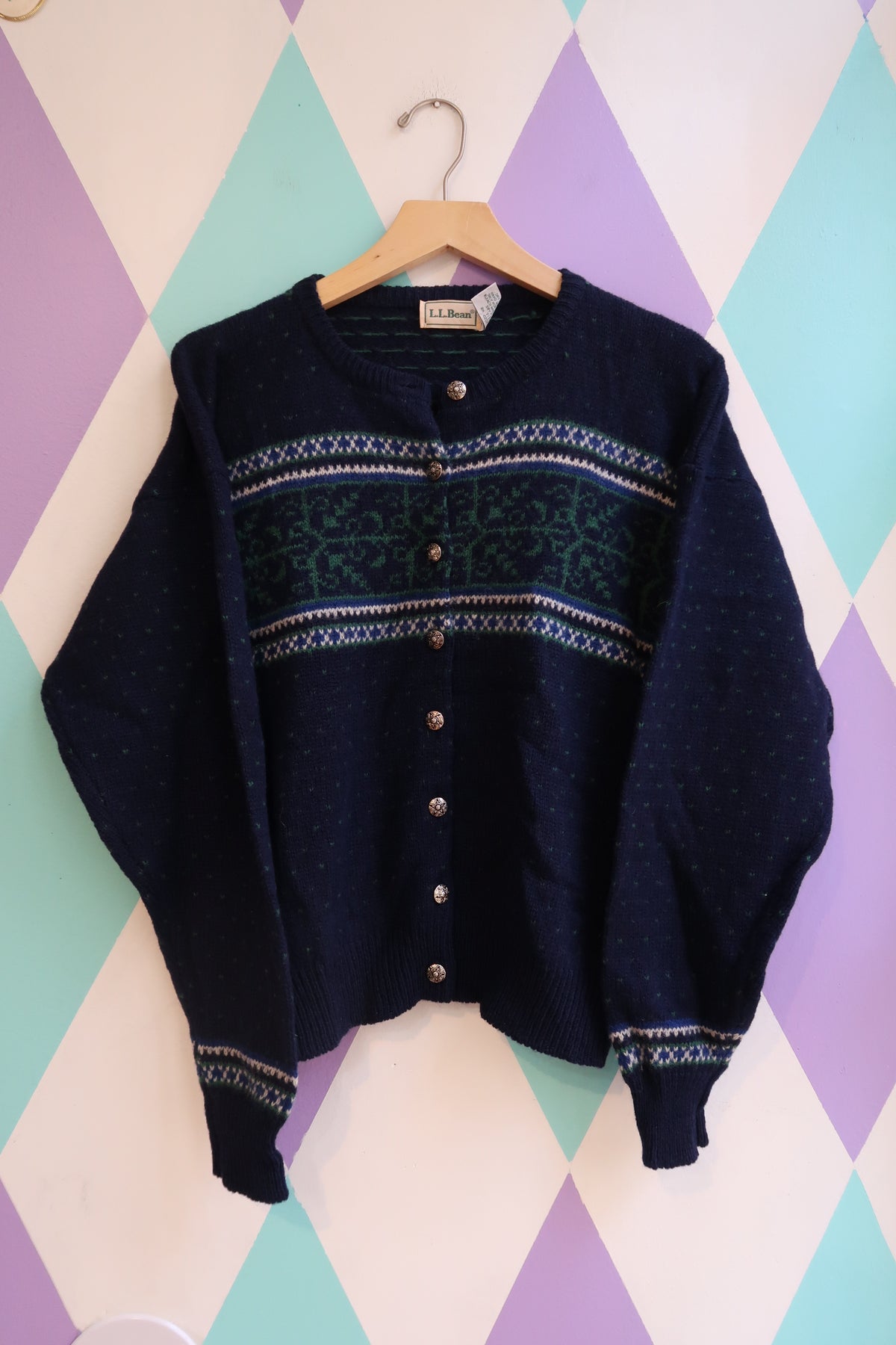 Vintage 1980s L.L. Bean Fair Isle Wool Cardigan