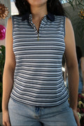 Vintage 2000s blue stripped Quarter Zip Tank Top