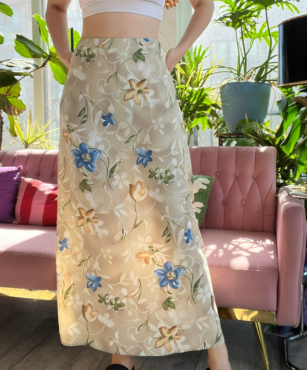90s Vintage Floral Maxi Skirt - Elektra Vintage