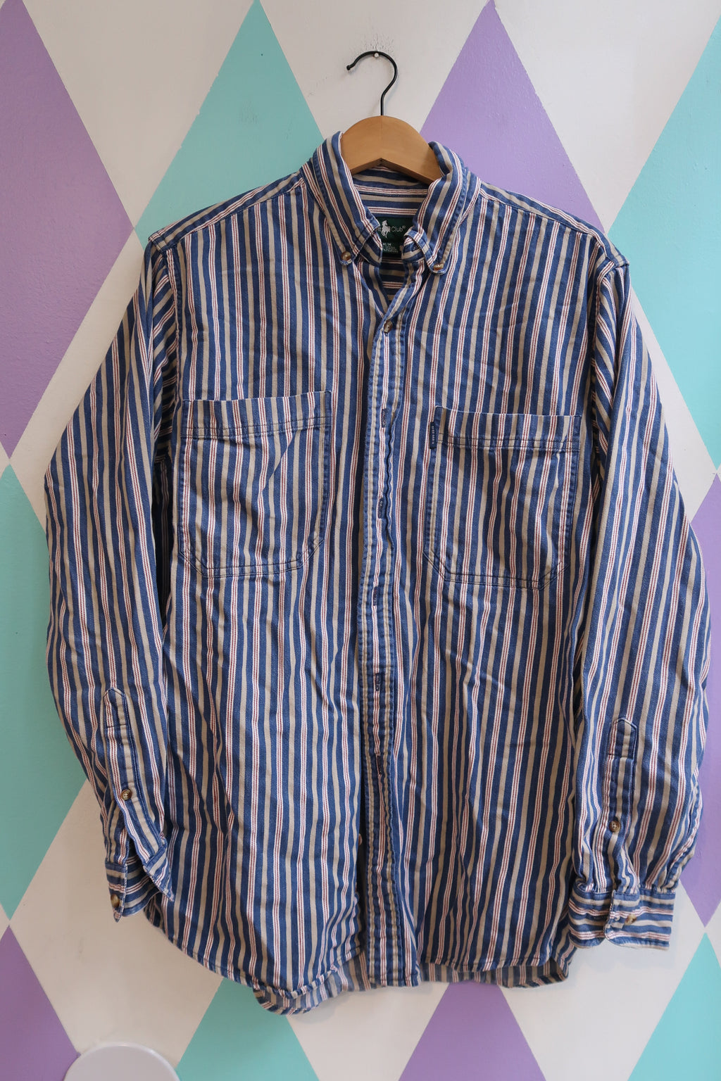 Vintage 90s Hunt Club Blue Striped Button-Up Shirt