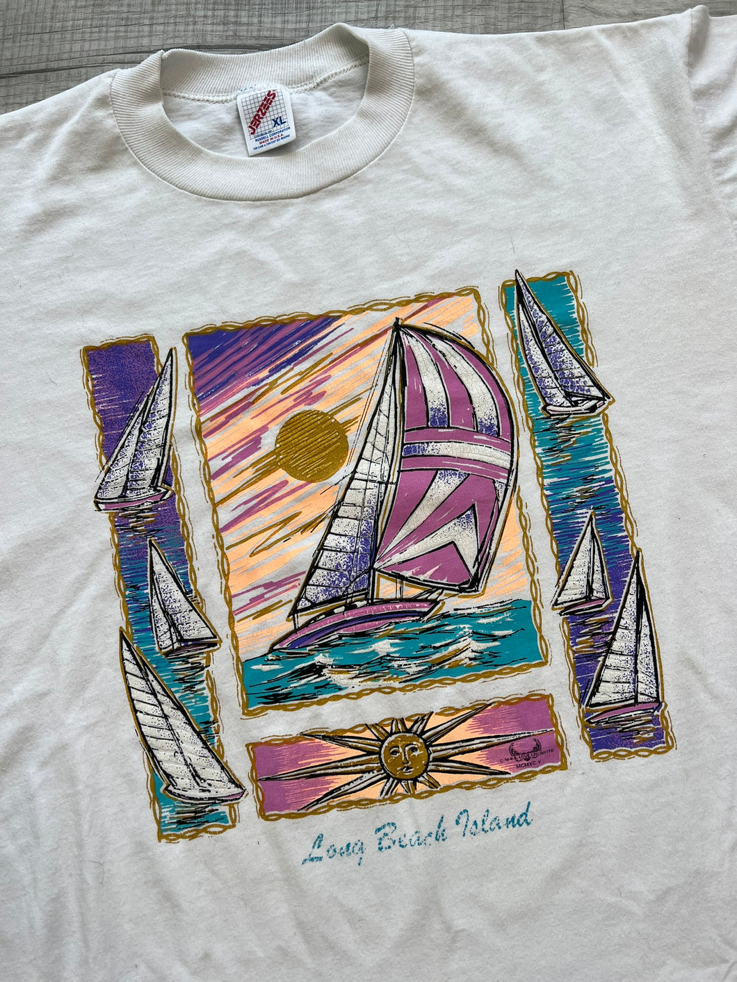 Vintage Long Beach Island Sailboat T-Shirt - 90s Beach Graphic Tee by Jerzees