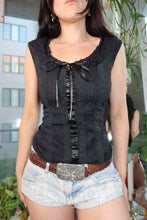 Load image into Gallery viewer, Vintage Y2K Black Lace Ribbon Trim Sleeveless Top
