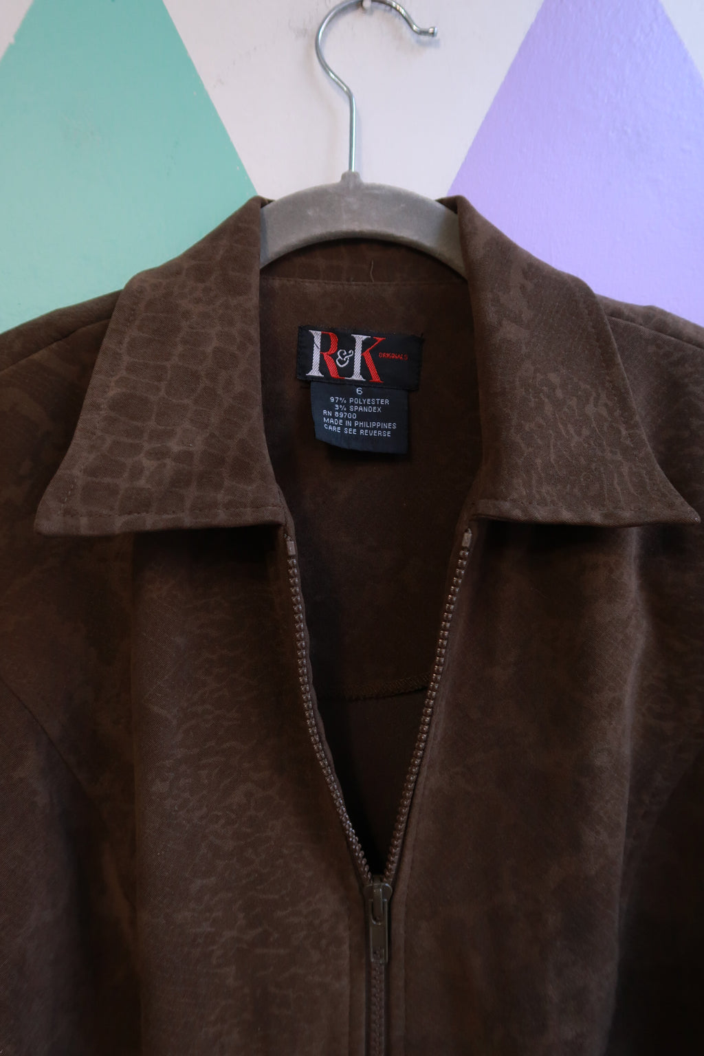 Vintage Y2K R&K Olive Green Snakeskin Print Zip Up Jacket